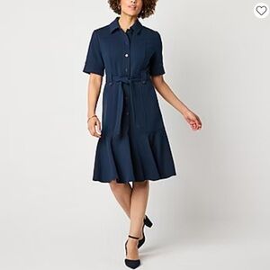 Liz Claiborne Womens Belted Short Sleeve Midi Shirt Dress SIZE 4